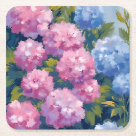 Sommerhortensien | Rosa und blaue Küstenblumen Rechteckiger Pappuntersetzer
