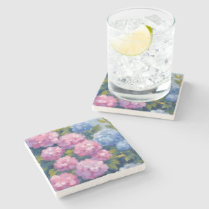 Sommerhortensien Rosa und blaue Küstenblumen Steinuntersetzer