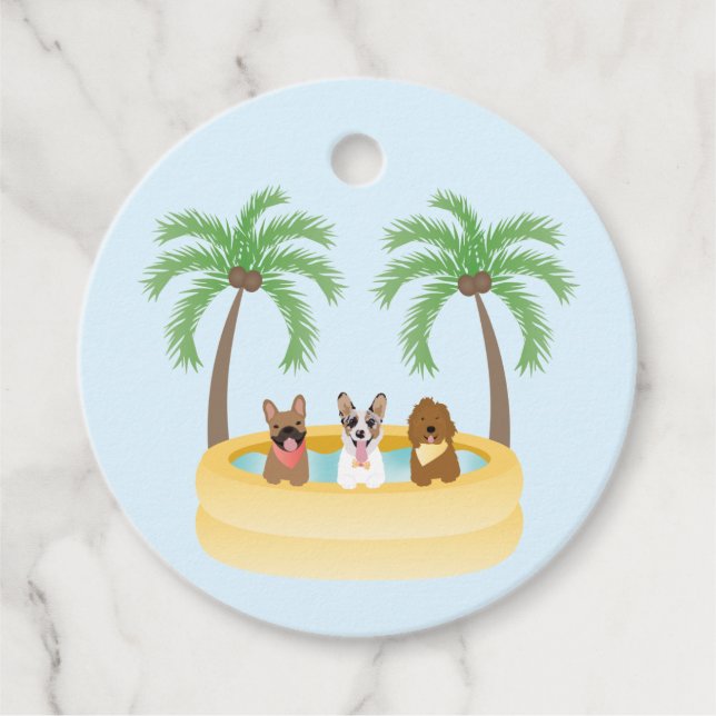 Sommerhunde Schwimmbad Geschenkanhänger (Vorderseite)