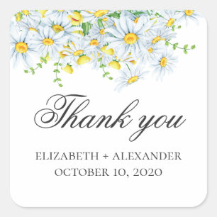 Sommerkamille danke. Hochzeit von Frühlingsblumen Quadratischer Aufkleber
