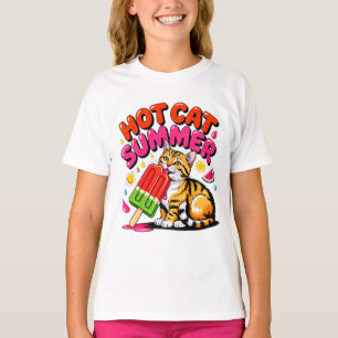 Sommerkatze: Heiße Katzen Sommer Süße Mädchen Retr T-Shirt