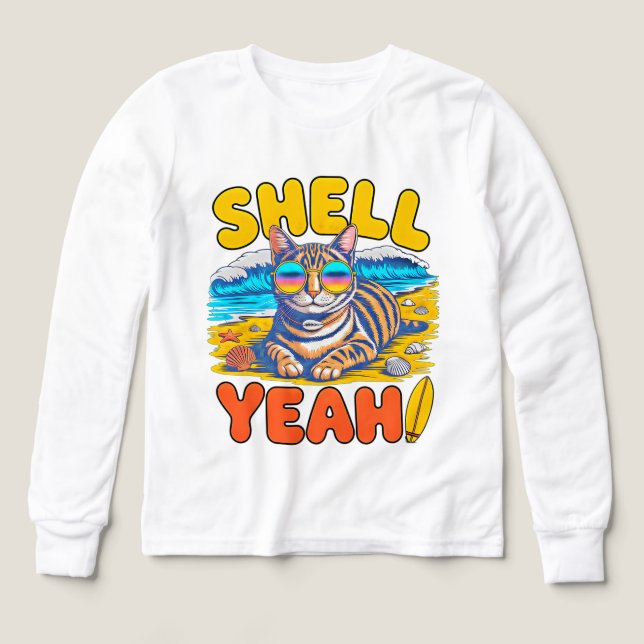 Sommerkatze Lustiges Shell Yeah Beach-T-Shirt für  (Design Vorderseite)