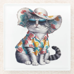 SOMMERKATZE MIT SHIRT UND HITZ GLASUNTERSETZER
