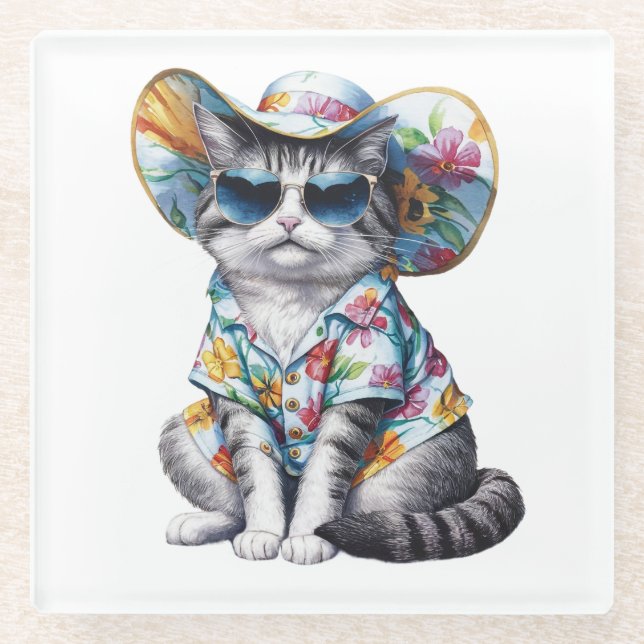 SOMMERKATZE MIT SHIRT UND HITZ GLASUNTERSETZER (Vorderseite)