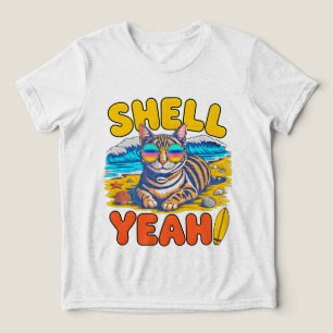 Sommerkatze Muschel Ja Lustiges Retro-Strandliebha Tri-Blend Shirt