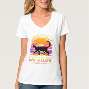 Sommerkatze Retro-Glühen - Lustiges Feline-Frauen- T-Shirt