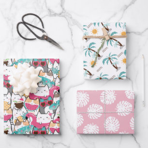Sommerkatze Tropenbaum Geschenkpapier Set