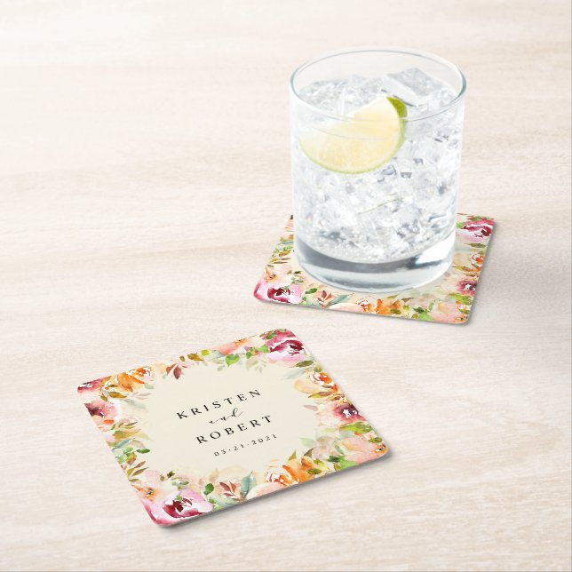 Sommerkollektive Hochzeit im Blumengarten Rechteckiger Pappuntersetzer (Vor Ort)