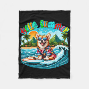 Sommerkostüm Corgi Sungles Surft auf dem Strand Su Fleecedecke