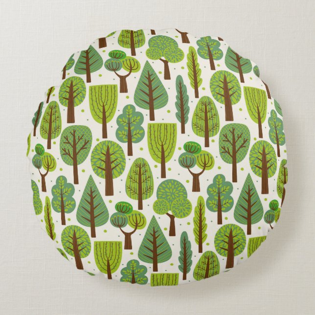 Sommerküste: Grünes, nahtloses Muster Rundes Kissen (Vorderseite)
