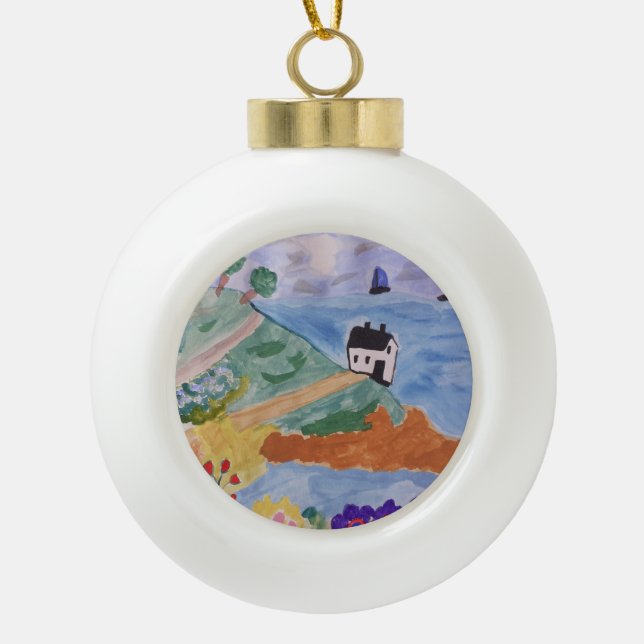 Sommerküste und Blume Keramik Kugel-Ornament (Vorderseite)