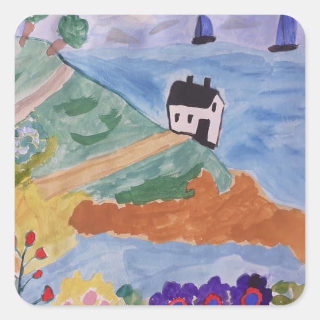 Sommerküste und Blume Quadratischer Aufkleber (Vorderseite)