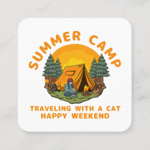 Sommerlager mit Katze Quadratische Visitenkarte