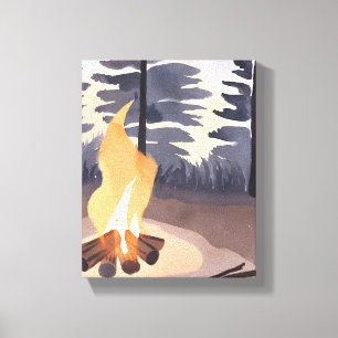 Sommerlagerfeuer Wasserfarben-Naturlandschaft Leinwanddruck