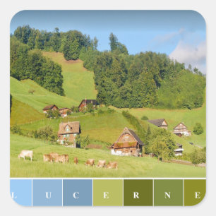 Sommerlandschaft in der Schweiz Quadratischer Aufkleber