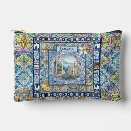 sommerlich bläuliche Kacheln Zitrusmonogramm d Zubehörtasche