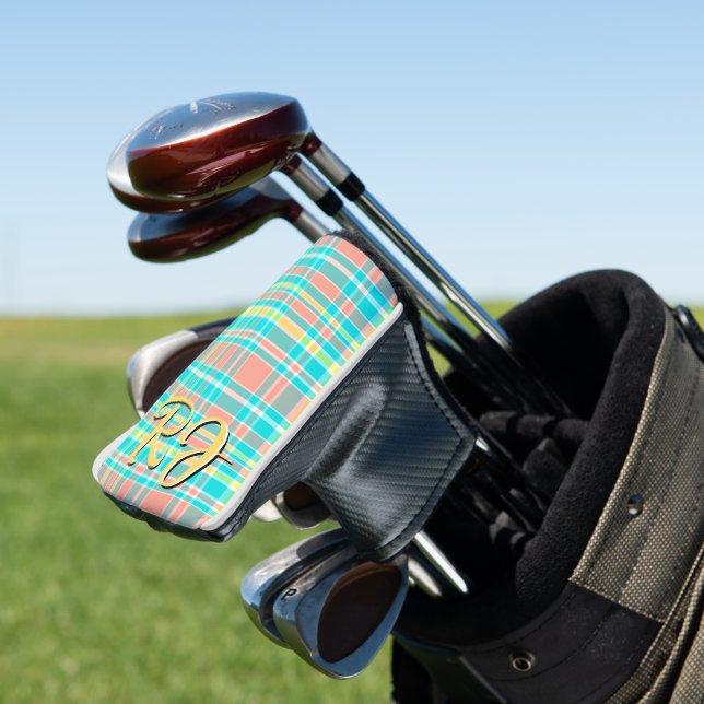 Sommerlich Kariert türkis, rosa, gelb Golf Headcover (In Situ)