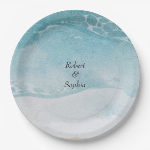 Sommerliche blaue Strandhochzeit Pappteller