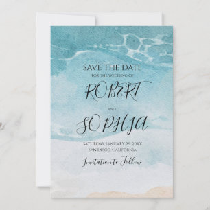 Sommerliche blaue Strandhochzeit Save The Date