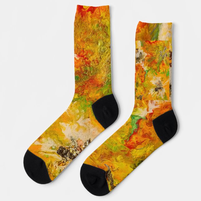 Sommerliche Blume abstrakt Orangengelb Socken (Linkes Detail)