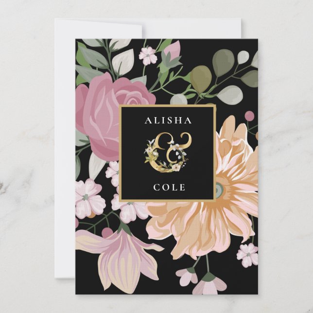 Sommerliche Blume auf der Schwarzen Hochzeit Einladung (Vorderseite)