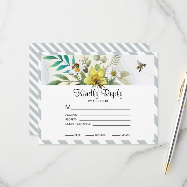 Sommerliche Blume Goldener Rahmen RSVP Karte (Vorderseite/Rückseite Beispiel)