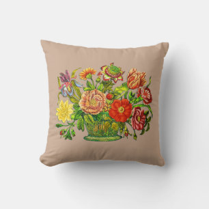 Sommerliche Blume in einem Korb, Beige Hintergrund Kissen