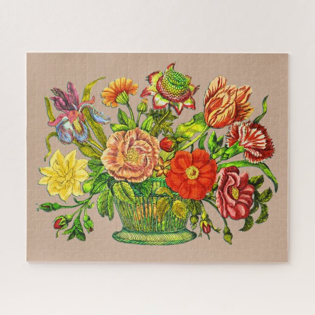 Sommerliche Blume in einem Korb, Beige Hintergrund Puzzle (Horizontal)