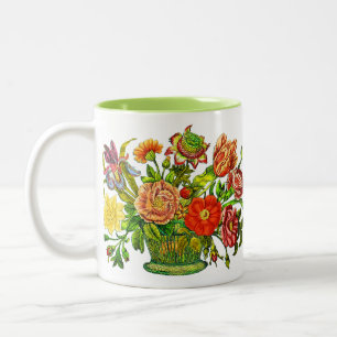 Sommerliche Blume in einem Korb, Vintage Kunst Zweifarbige Tasse