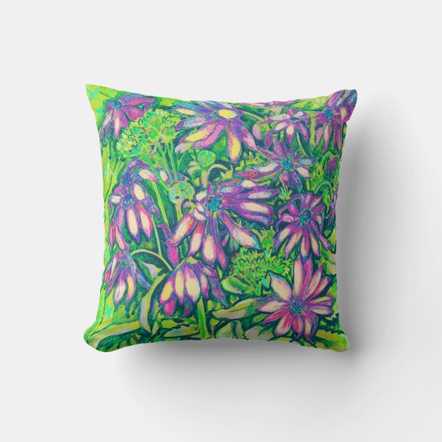 Sommerliche Blume Lila Grüne Wildblumen Blumenmuse Kissen (Vorderseite)