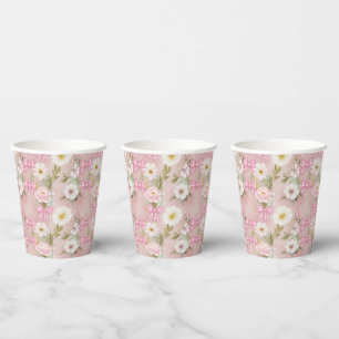 Sommerliche Blume und Gingham-Bogen Pappbecher