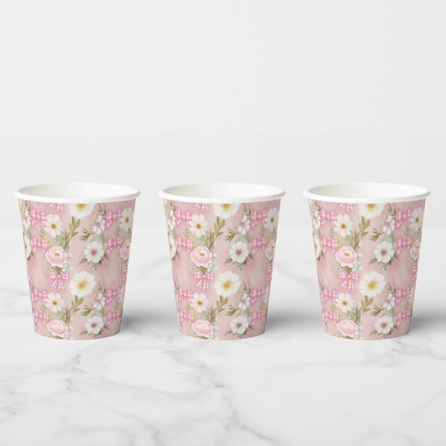 Sommerliche Blume und Gingham-Bogen Pappbecher (Multi)