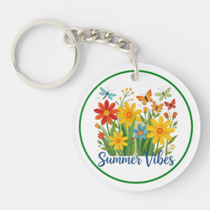 Sommerliche Blumen mit Schmetterlingen Schlüsselanhänger