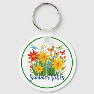 Sommerliche Blumen mit Schmetterlingen Schlüsselanhänger