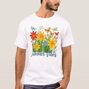 Sommerliche Blumen mit Schmetterlingen T-Shirt