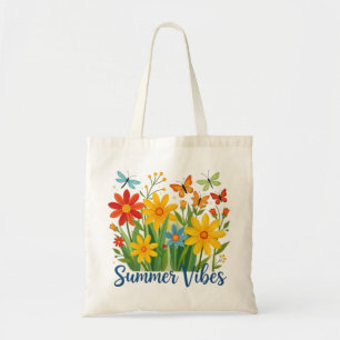 Sommerliche Blumen mit Schmetterlingen Tragetasche