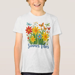 Sommerliche Blumen mit Schmetterlingen Tri-Blend Shirt