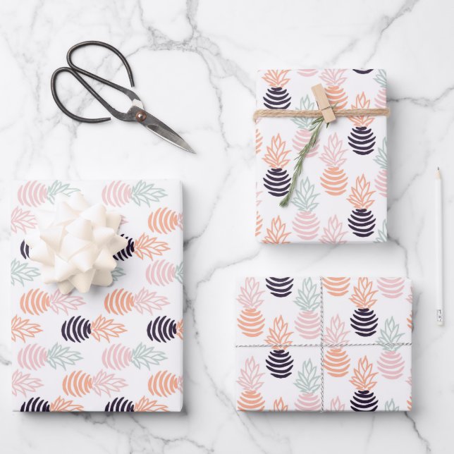 Sommerliche bunte Ananas-Fruchtmuster Geschenkpapier Set (Vorderseite)