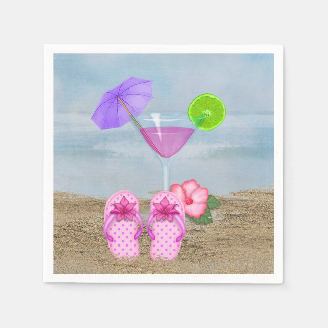 sommerliche Cocktails im Sand Serviette (Vorderseite)