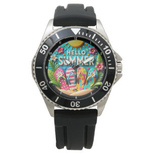 Sommerliche Flip-Flops und lebendige Dekorationen Armbanduhr