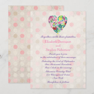 Sommerliche Florale Herz in Rosa und Grün Hochzeit Einladung