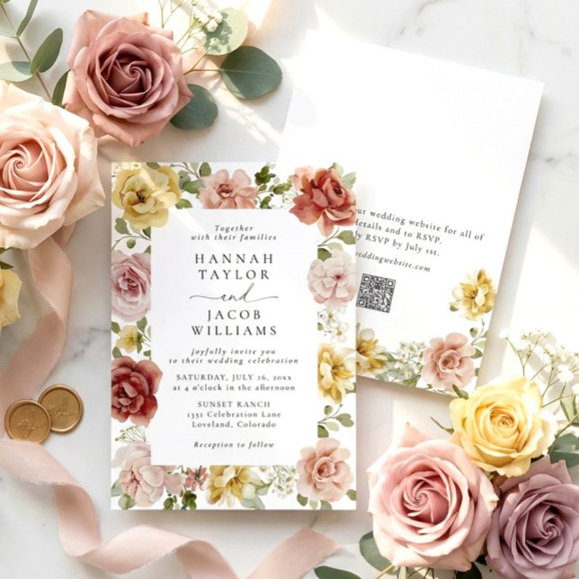 Sommerliche Florale QR-Code-Hochzeit Einladung (Von Creator hochgeladen)