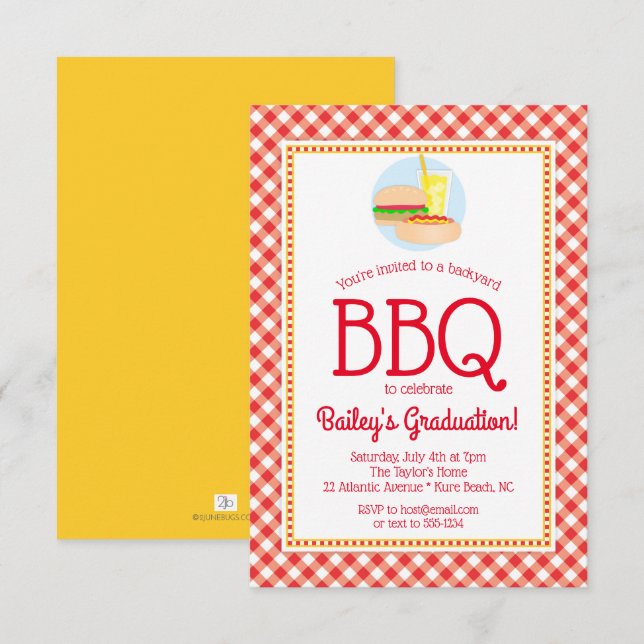 Sommerliche GRILLEN Graduation Party Grillen Picni Einladung (Vorne/Hinten)