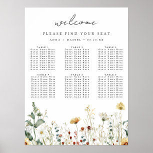 Sommerliche Hochzeit mit Sitzplan im Wildblumenfel Poster