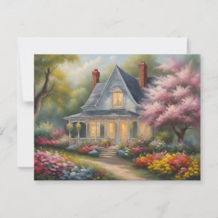 Sommerliche Hütte im Land, wunderschöner Garten Postkarte