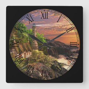 Sommerliche Hütte und Leuchtturm Kunst und Kultur Quadratische Wanduhr