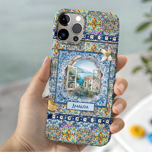 sommerliche italienische floralblaue Kacheln Zitru Case-Mate iPhone Hülle
