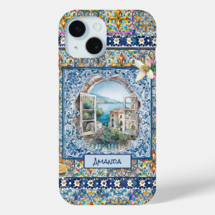 sommerliche italienische floralblaue Kacheln Zitru Case-Mate iPhone Hülle