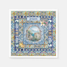 sommerliche italienische floralblaue Kacheln Zitru Serviette