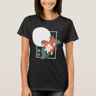 Sommerliche japanische botanische Erdbeeren floral T-Shirt